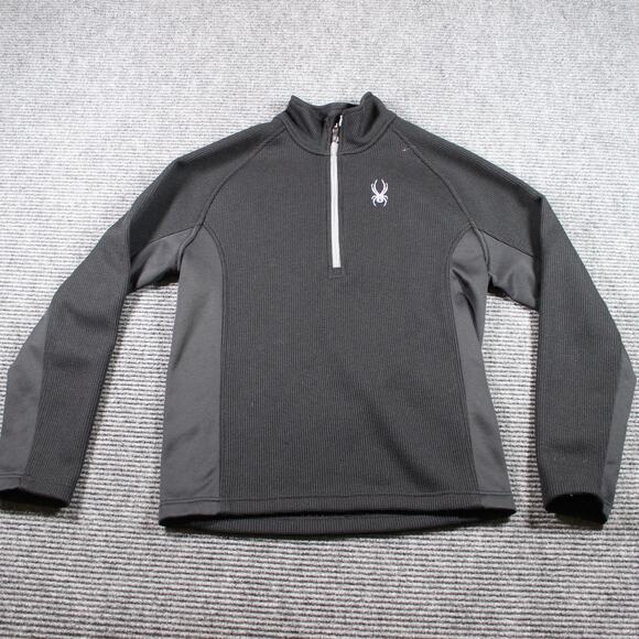 Spyder 1/4 Zip Pullover Mens S Black Gray Grid Fleece Performance - Picture 1 of 8